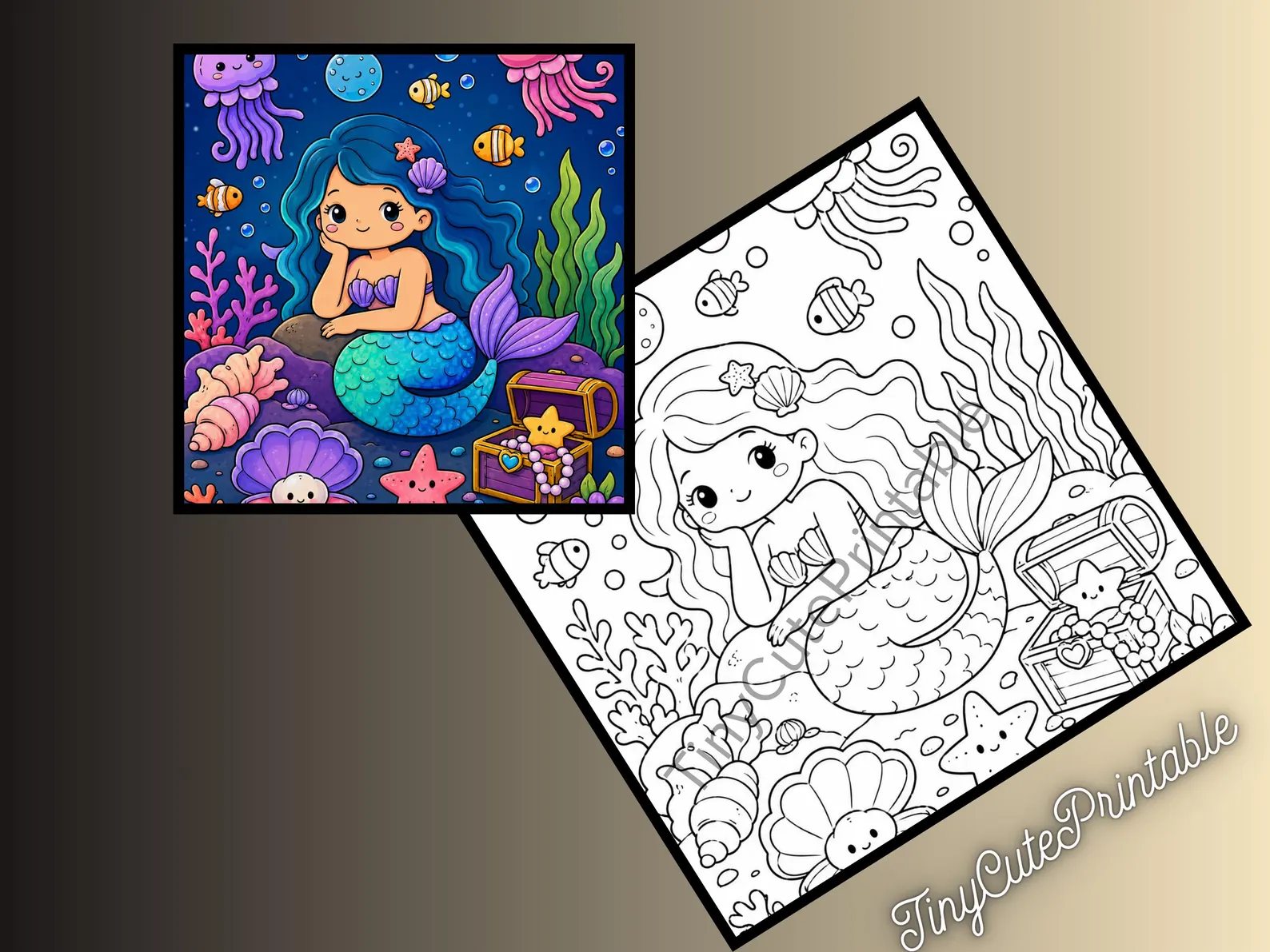 CuteLearner printable Kawaii Mermaid Coloring Book, Cozy Ocean Moments, Kids Adults PDF (6+ Pages) — Coloring Books, Kawaii Coloring Books — preview 3